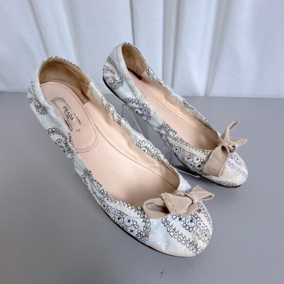 PRADA WOMENS FLATS LIGHT BLUE WITH DESIGN SIZE 39 OR 9 - Picture 1 of 10